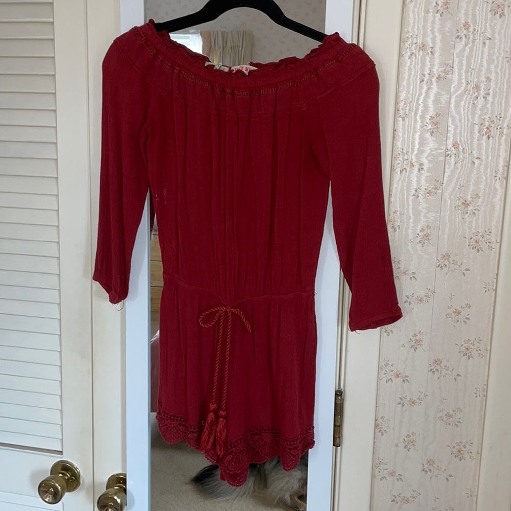 Medium, Red romper, off the shoulders